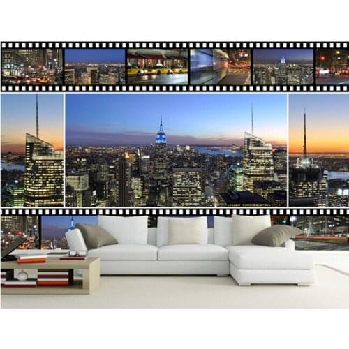 The latest 3D mural,3d beautiful retro film city at night ,living room TV wall bedroom wall paper