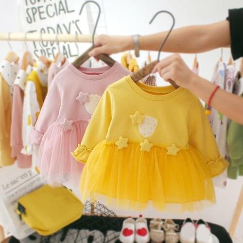 Baby Girls Autumn Solid Color Long Sleeve Stars Decor Stitching Tulle Dress Princess Dresses Clothes