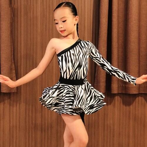 Latin Dance Dress For Girls Practice Clothes Zebra Stripe Print Summer Dance Set Cha Cha Samba Salsa Dance Costumes Kids BL4364