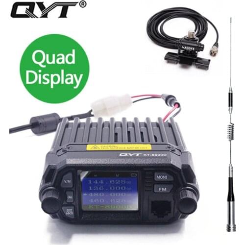 QYT KT-8900D 25W Vehicle Mounted Two Way Radio with Programming Cable Upgrade KT-8900 Mini Mobile Radio with Quad Band Large LCD
