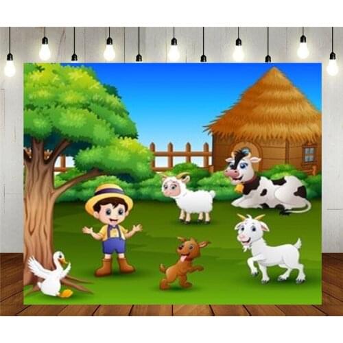 Photo Studio Props Photography Backdrop Boys Bunch Of Farm Animals Cartoon Vinyl Background Kids Birthday Party Decoration