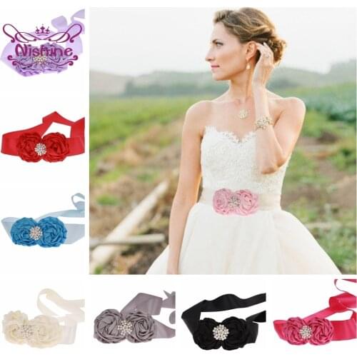11 Colors Boutique Pearl Rhinestone Women Dress Decoration Belts Matte Cotton Fold Flower Waist Belt Prom Sash Birthday Gifts