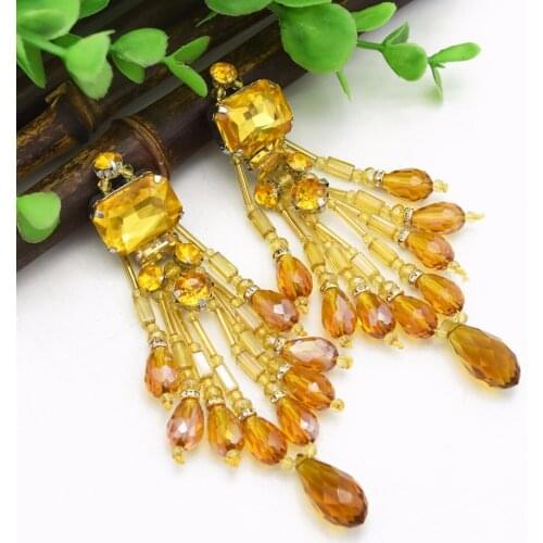 Luxury Big Resin Crystal Beads Statement Earrings for Women Bridal Long Tassel Dangling Earring Wedding Party Jewelry pendientes