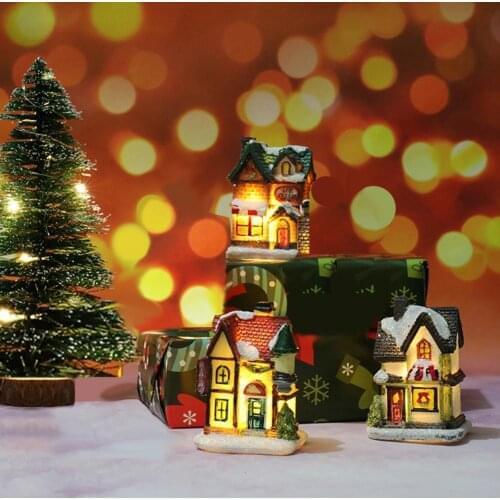 Christmas House Figurines Durable LED Miniature Landscape Snow Hut Micro Resin Landscape Ornaments House Ornaments Christmas
