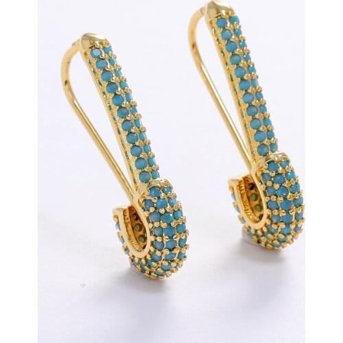LUALA 2021 New Colors Paperclip Pin Earring Wholesale Colorful CZ Fashion Elegant Women Fashion Zircon Jewelry Gift S925 Needle