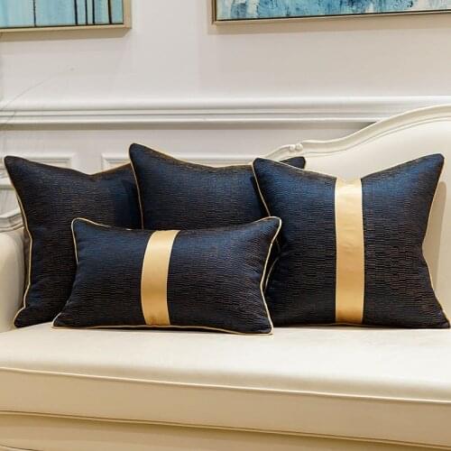 Modern light luxury deep blue gold waist pillow cover jaquard cushion cover sofa backrest lumbar pillow case