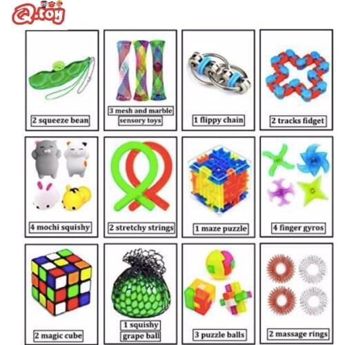 Fitget Toys Pack Set Fidget Spinner Squeeze Ball Bean Mesh Marble Sensory Toys Flippy Chain Tracks Finger Gyros Squishy Grape