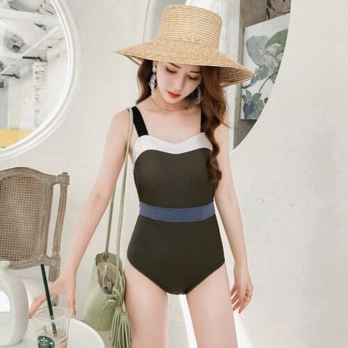 Solid color han edition conservative fashion show thin hot spring bathing suit a undertakes to cover the belly