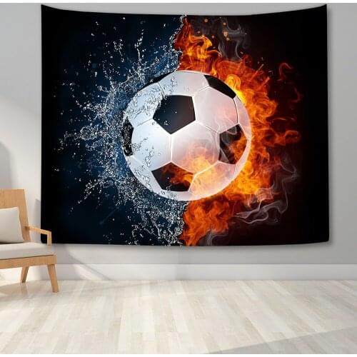 Sports Tapestry Basketball Football ball on Fire and Water Flame Splashing Thunder Lightning Fabric Wall Hanging Decor for Room
