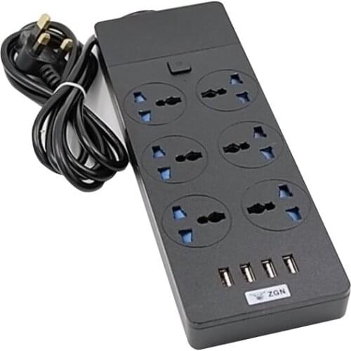 Multi Power Strip 6 AC Universal Outlets Electrical Plug Socket with 4USB Main Switch 2m/6.6ft Extension Cord EU/US/AU/UK Plug