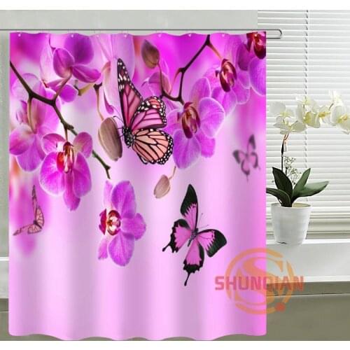 New Orchids Flowers Custom Shower Curtain Polyester Fabric Shower Curtain Waterproof Bath Curtain 12 Hooks For The Bathroom