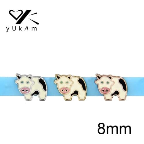 YUKAM Jewelry Sliders 8mm Animal Dairy Cow Slide Charms Keepers for Stainless Steel Mesh Keeper Bracelets DIY Accessories Making