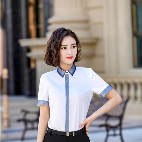 2019 Summer Short Sleeve Elegant White OL Styles Business Women Blouses & Shirts For Office Ladies Blouse Female Tops Blusas