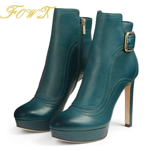 Fashion Motorcycle Zipper Ankle Boots Women Platform Leather Spring Autumn Ladies Booties Metal Buckle High Heels Shoes 42 FOWT
