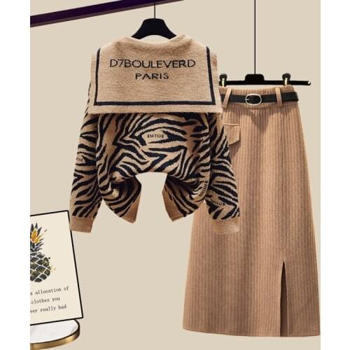 Ladies Sweater Suit 2021 Winter New High-Quality Fashion Sweaters With Half Skirt Winter Skirt Two-Piece Retro Suit s1165