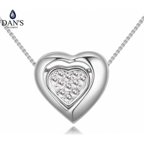DANS Element Brand 5 Colors Real Austrian Crystals Fashion Double Heart Pendant Necklace for Women Valentine Gift 128240