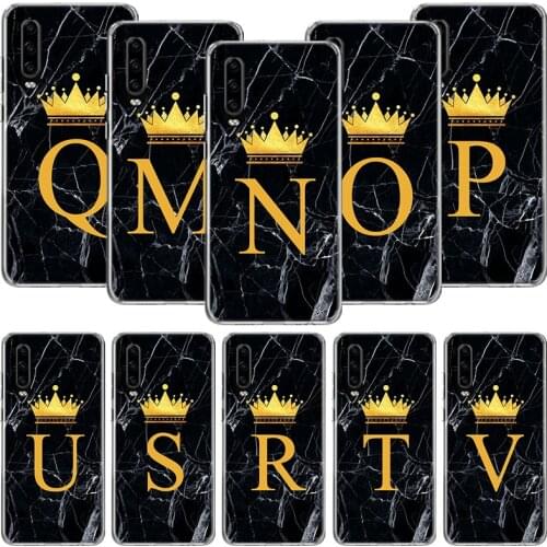 26 Letter Crown Custom M Phone Case For Huawei P30 P40 P20 P10 Mate 20 10 30 Lite Pro P Smart Z Plus Printing Cover Coque Shell