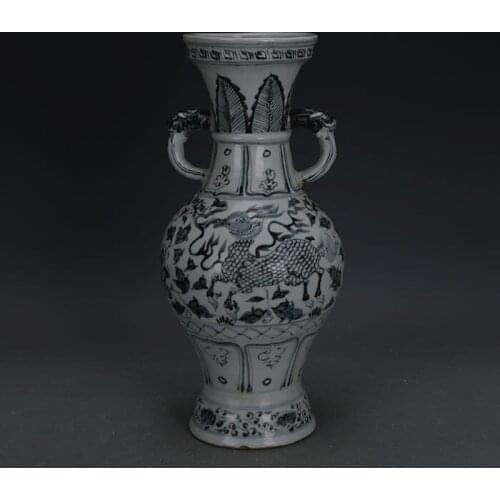 Antique MingDynasty Blue and white hand painted unicorn peony porcelain bottle,Home Decoration collection & adornment1903