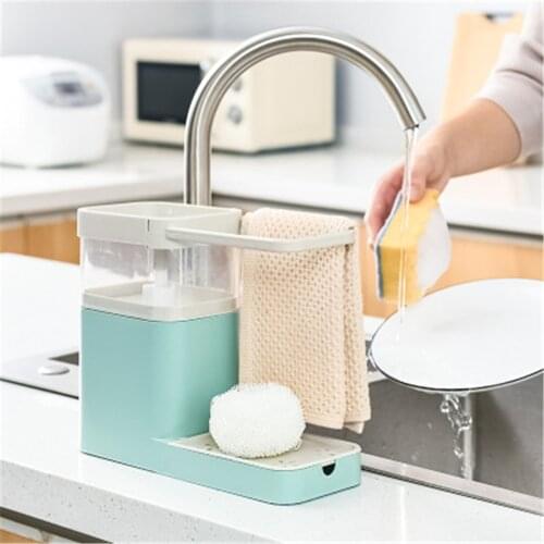 Automatic Detergent Dispenser With Sponge Storage Holder Set for Kitchen Press Liquid Soap Box Towel Rack Kitchen Sink Organizer