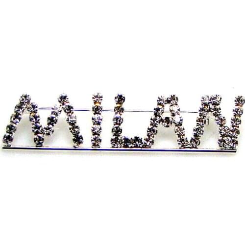 New Custom made designer gift rhinestone promotional MILAN fashion letter word pin brooch ornament jewelry accessories 3pcs x