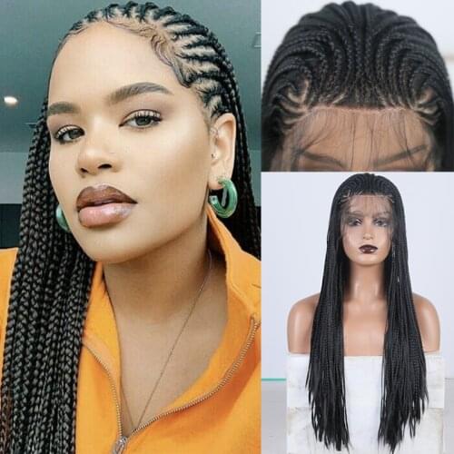 CharismaLong Braided Wig High Temperature Fiber Hair Synthetic Lace Front Wig Box Braids Synthtic Wigs forWomen Black Wigs