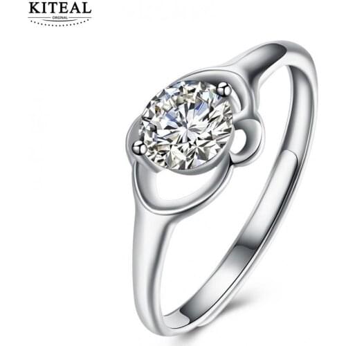 KITEAL 925 Gorgeous silver 925 silver White size Resizable Girl Tail ring zircon ring simple style anillos margarida