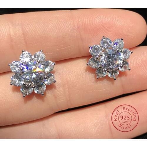 Classic Female Wedding Pendientes Jewelry 925 Sterling Silver Snowflake Dazzling Micro Pave Zircon Earrings for Women Girl Gift