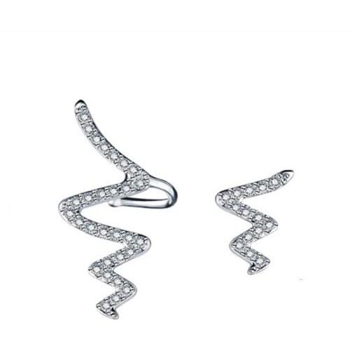 KOFSAC New Charm 925 Silver Stud Earrings For Women Exquisite Micro-Inlay CZ Asymmetrical Serpentine Earring Fine Jewelry Gifts