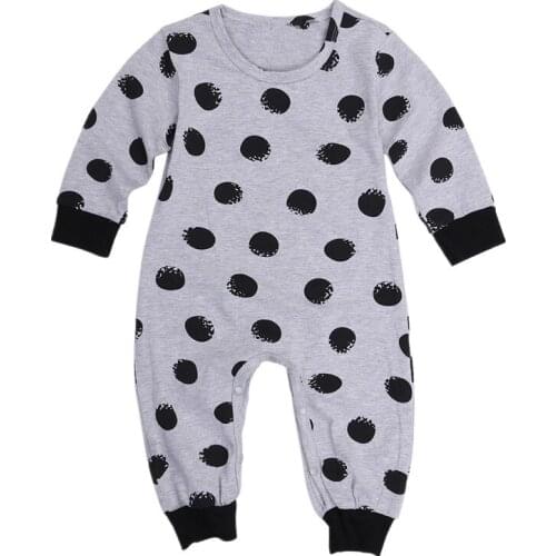 Newborn Baby Boy Baby Girl Unisex Warm Dot Cotton Romper Jumpsuit Polka Dot Outfits O-Neck Clothes 0-24M
