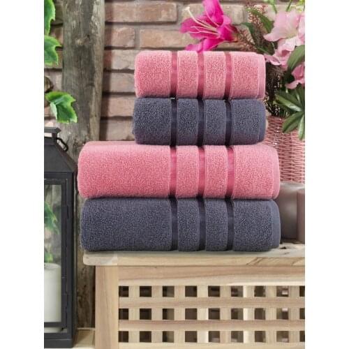 Teksmoda 4'lü Bath Towel Set/Anthracite-Dirty Pink 100 COTTON ÜRETİLMİŞTİR