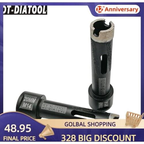 DT-DIATOOL 2pcs 20mm M14 Crown Laser Welded Diamond Drilling Core Bits With Side Protection For Hard Granite Marble Nature Stone