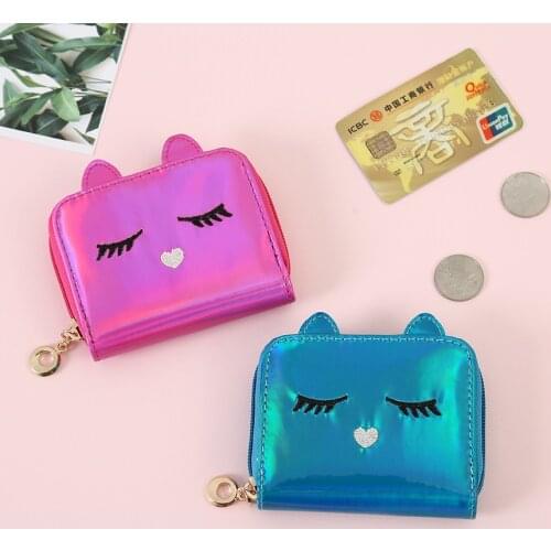 Girls Short Wallets PU Leather Female Mini Purses Cartoon Card Holder Wallet Fashion Small Zipper Coin Pouch For Women Gifts
