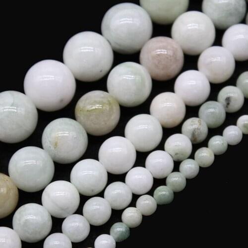 Natural Stone White and Green Jades Gem Round Loose Spacer Beads 15" Strand 6 8 10mm Pick Size For Jewelry Making DIY Bracelet