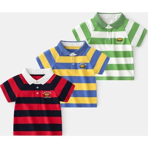 Summer Polo Shirt For Kids Stripe Baby Boys Polo Shirt Childrens Lapel Short Sleeve Tops Green Red Cotton Shirt For Kids