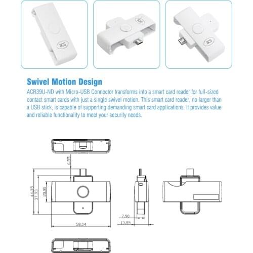 Micro USB Pocket Mate II Mobile EMV Android Tablet Smart Card Reader ACR39U-ND