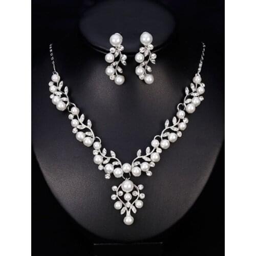 Fashion Wedding Jewelry Set Crystal pearl Necklaces Earring Sets For Girls Women Prom Party Jewellery Accessories