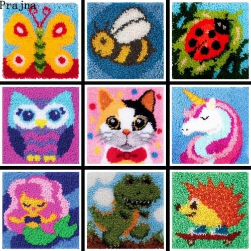Cartoon Knooppakket Smyrna Latch Hook Kits Button Cute Animals Cushion Needlework Mats Klink Haak Kussen Bloem Gifts DIY