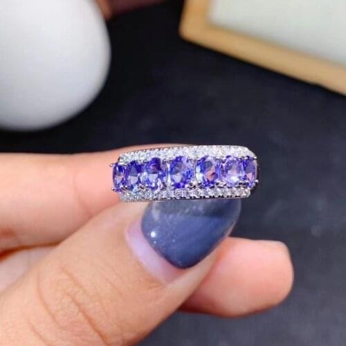 Natural Tanzanite Ring S925 Sterling Silver Lady White Gold Jewelry Natural Gemstone Jewelry, Simple Row Ring Ladys Jewelry