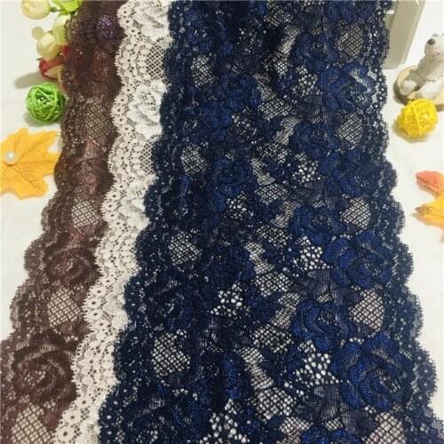 NO1605 wide 18CM Blue Pink And Brown Stretch Lace Ribbon Lace Trim Black Elastic Lace Fabrics Bra Underwear Garters Sewing