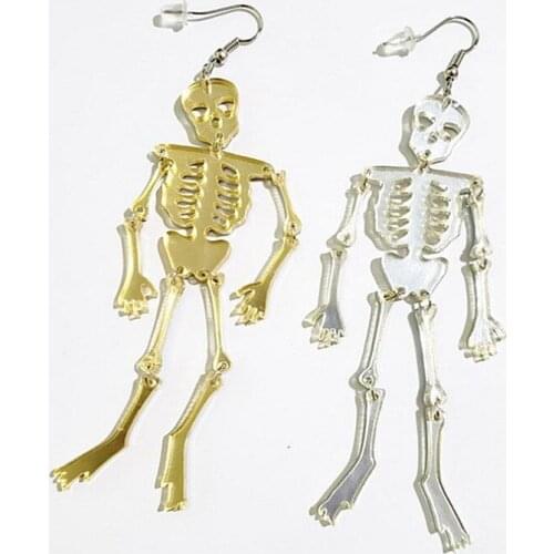 New Fashion Gold Silver Color Skeleton Acrylic Dangle Earrings Halloween Skull Long Drop Earrings For Women Punk Party Jewelry