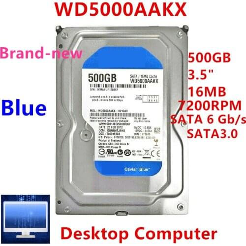 New HDD For WD Brand Blue 500GB 3.5" SATA 6 Gb/s 16MB 7200RPM For Internal HDD For Desktop Hard Drive For WD5000AAKX WD5000AAKS
