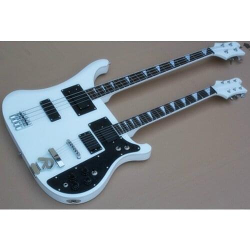 Factory Outlet-Free Shipping White 4+6 Strings Double Necks Electric Guitar with Rosewood Fretboard