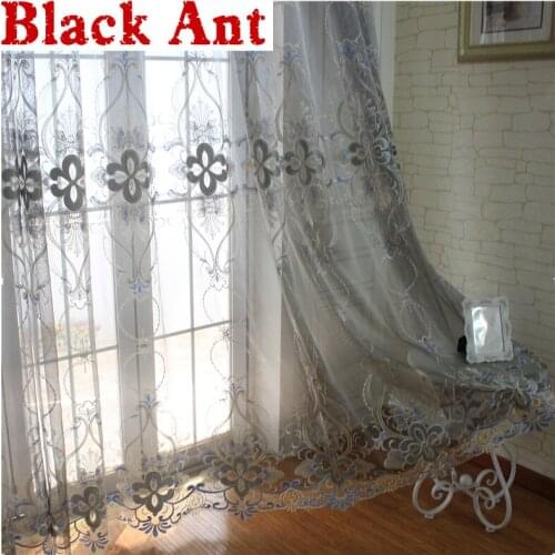 Window Drapes Gray Embroidered Velvet Sheer Curtains For Living Room Window Screen Dining Kitchen Balcony Finished Blinds JD1078