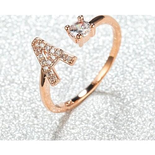 Creative 26 Letters Zircon Open Ring for Women Girls Initials Name Alphabet Adjustable Finger Rings Birthday Party Jewelry Gift