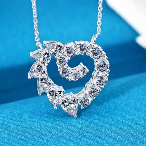 Trendy 100% 925 Sterling Silver Cut Section Hollow Out Love Heart Pendant Necklace For Women High Carbon Diamond Fine Jewelry