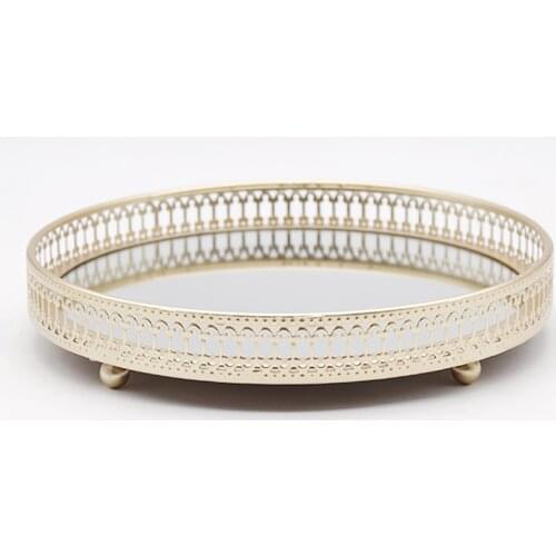 Nordic Light Luxury Style Golden Wrought Iron Glass Mirror Base Tray Living Room Desktop Jewelry Tray Household Storage Tray