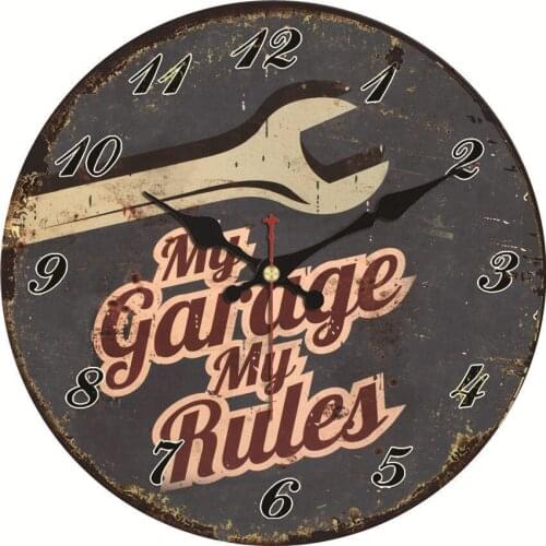 Shabby My Garage Wall Clocks,Vintage Gray My Rules Spanner Wall Clock ,Home Decor Large Gift Creative Arabic Numerals Clock