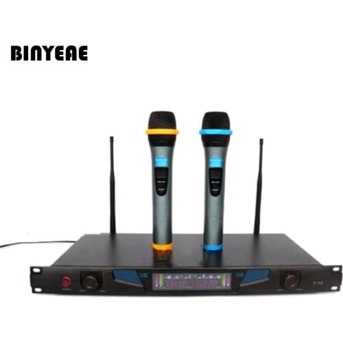 BINEAE T-72 Professional Dual Channel Home Karaoke Theatre System Dynamic Cardioid Cordless Microphone Handheld UHF 700-800 MHz