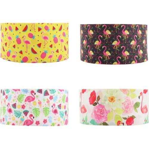 Q&N ribbon 16mm 22mm 25mm 38mm 50mm 75mm Flamingo cartoon 50yard armi Ribbons gift box with logo lace /FOE free shipping