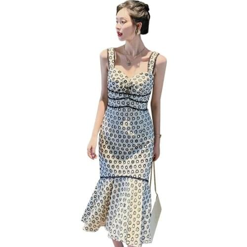 Sexy Womens Dresses New Arrival 2020 Corset Sleeveless Print Polka Dot Dresses Woman Party Night Lace Patchwork Backless Dress